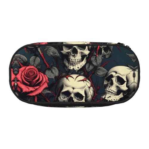 CADREWY Federmäppchen mit Totenkopf-Skelett-Druck, Stifteetui, Reißverschluss, für den täglichen Gebrauch, bietet Platz für alle wichtigen Schreibwaren von CADREWY