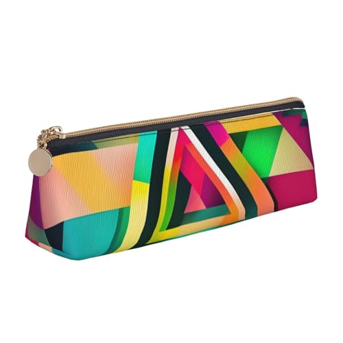 CADREWY Federmäppchen mit buntem Dreiecksmuster, großes Fassungsvermögen, 21,6 x 5,6 x 6,1 cm, dreieckiger Stifthalter mit Reißverschluss von CADREWY