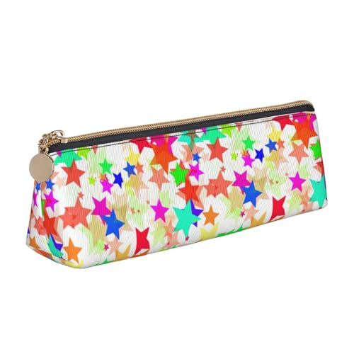 CADREWY Federmäppchen mit buntem Sternendruck, großes Fassungsvermögen, 21,6 x 5,6 x 6,1 cm, dreieckiger Stifthalter mit Reißverschluss von CADREWY