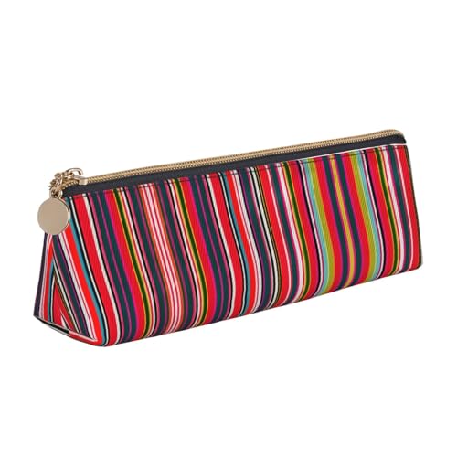 CADREWY Federmäppchen mit buntem Streifendruck, großes Fassungsvermögen, 21,6 x 5,6 x 6,1 cm, dreieckiger Stifthalter mit Reißverschluss von CADREWY