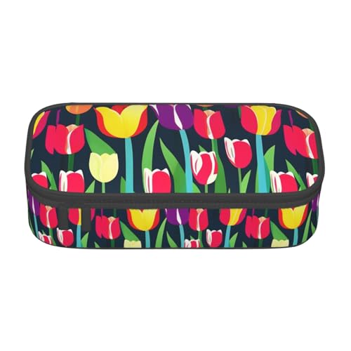 CADREWY Federmäppchen mit buntem Tulpenmuster, 21,6 x 5,1 x 9,4 cm, funktionale Aufbewahrung für Büro und Make-up von CADREWY
