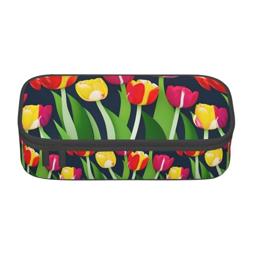 CADREWY Federmäppchen mit buntem Tulpenmuster, 21,6 x 5,1 x 9,4 cm, funktionale Aufbewahrung für Büro und Make-up von CADREWY