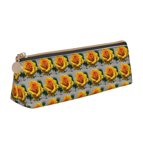 CADREWY Federmäppchen mit gelbem Rosenmuster, großes Fassungsvermögen, 21,6 x 5,6 x 6,1 cm, dreieckiger Stifthalter mit Reißverschluss von CADREWY