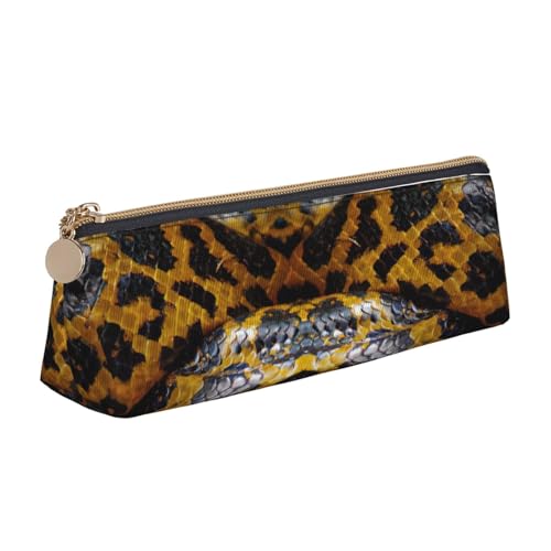 CADREWY Federmäppchen mit gelbem Schlangenmuster, großes Fassungsvermögen, 21,6 x 5,6 x 6,1 cm, dreieckiger Stifthalter mit Reißverschluss von CADREWY