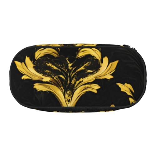 CADREWY Federmäppchen mit goldfarbenem und schwarzem Tapetendruck, Stifteetui mit Reißverschluss, für den täglichen Gebrauch, bietet Platz für alle wichtigen Schreibwaren von CADREWY