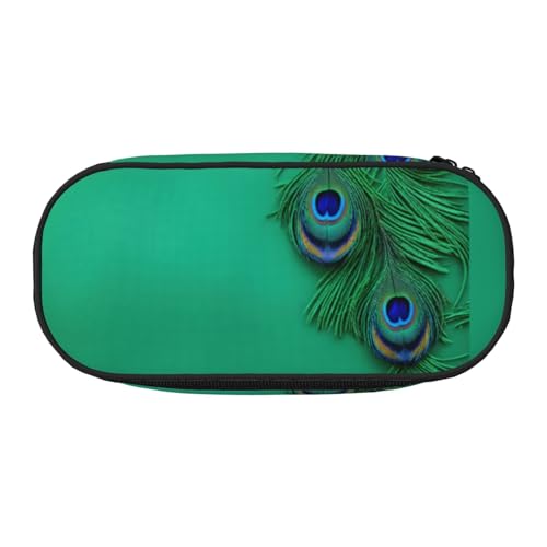 CADREWY Federmäppchen mit grünem Pfauenfeder-Druck, Stifteetui, Reißverschluss, für den täglichen Gebrauch, bietet Platz für alle wichtigen Schreibwaren von CADREWY