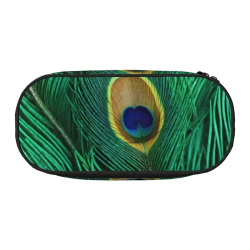 CADREWY Federmäppchen mit grünem Pfauenfeder-Druck, Stifteetui, Reißverschluss, für den täglichen Gebrauch, bietet Platz für alle wichtigen Schreibwaren von CADREWY