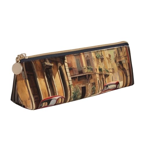 CADREWY Federmäppchen mit italienischem Straßendruck, großes Fassungsvermögen, 21,6 x 5,6 x 6,1 cm, dreieckiger Stifthalter mit Reißverschluss von CADREWY