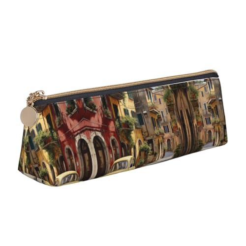 CADREWY Federmäppchen mit italienischem Straßendruck, großes Fassungsvermögen, 21,6 x 5,6 x 6,1 cm, dreieckiger Stifthalter mit Reißverschluss von CADREWY