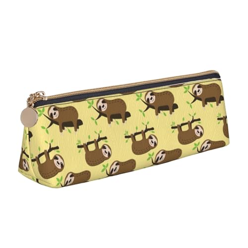 CADREWY Federmäppchen mit niedlichem Faultier auf gelben Zitronen, großes Fassungsvermögen, 21,6 x 5,6 x 6,1 cm, dreieckiger Stifthalter mit Reißverschluss von CADREWY