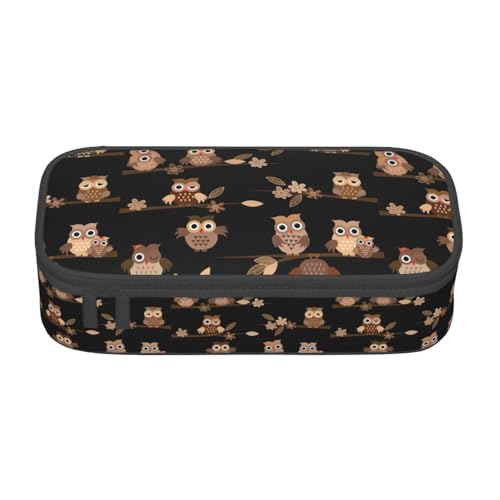 CADREWY Federmäppchen mit niedlichem braunem Cartoon-Eulen-Druck, 21,6 x 5,1 x 9,4 cm, funktionale Aufbewahrung für Büro und Make-up von CADREWY