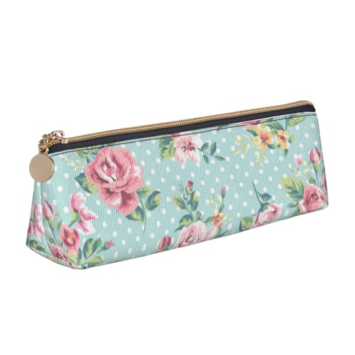 CADREWY Federmäppchen mit rosa Rosen-Blumen, großes Fassungsvermögen, 21,6 x 5,6 x 6,1 cm, dreieckiger Stifthalter mit Reißverschluss von CADREWY