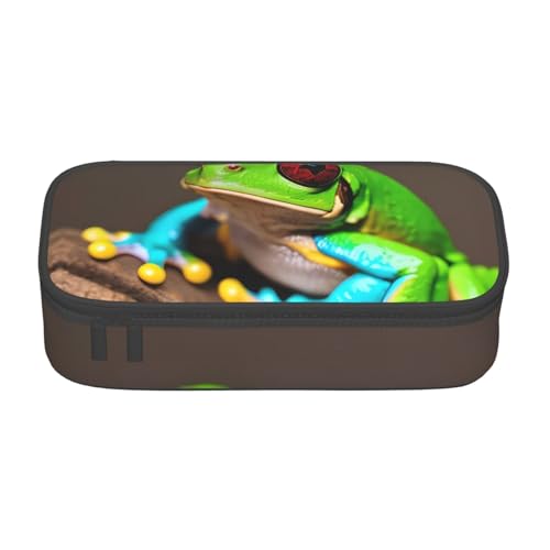 CADREWY Federmäppchen mit roten Augen, Motiv: Baumfrösche, 21,6 x 5,1 x 9,4 cm, funktionale Aufbewahrung für Büro und Make-up von CADREWY