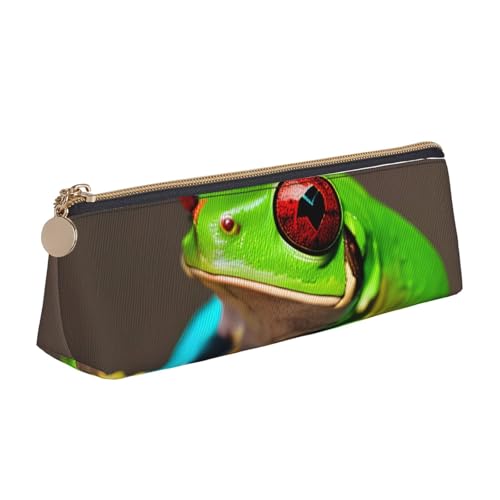 CADREWY Federmäppchen mit roten Augen, Motiv: Baumfrösche, großes Fassungsvermögen, 21,6 x 5,6 x 6,1 cm, dreieckiger Stifthalter mit Reißverschluss von CADREWY