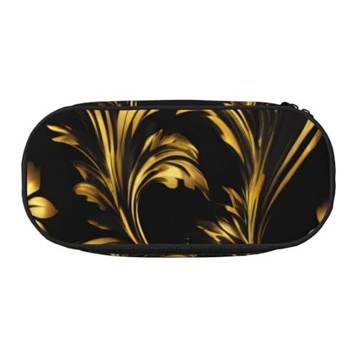 CADREWY Federmäppchen mit schwarzem und goldfarbenem Tapetendruck, Stifteetui, Reißverschluss, für den täglichen Gebrauch, bietet Platz für alle wichtigen Schreibwaren von CADREWY