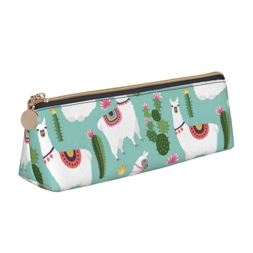 CADREWY Federmäppchen mit tropischem Lama, Alpaka, Kaktus, Blumendruck, schmal, großes Fassungsvermögen, 21,6 x 5,6 x 6,1 cm, dreieckiger Stifthalter mit Reißverschluss von CADREWY