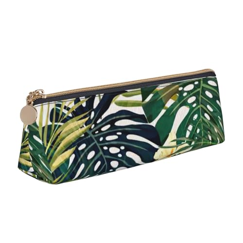 CADREWY Federmäppchen mit tropischem Sommer, Hawaii-Blume, Palmblätter, schmal, großes Fassungsvermögen, 21,6 x 5,6 x 6,1 cm, dreieckiger Stifthalter mit Reißverschluss von CADREWY