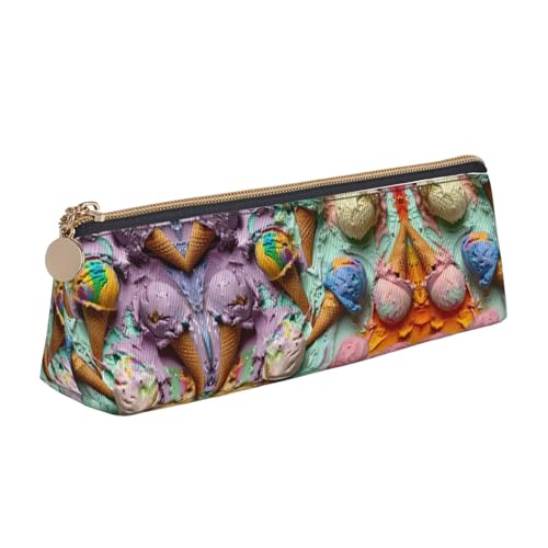 CADREWY Federmäppchen mit vielen farbigen Eiscreme-Aufdruck, großes Fassungsvermögen, 21,6 x 5,6 x 6,1 cm, dreieckiger Stifthalter mit Reißverschluss von CADREWY