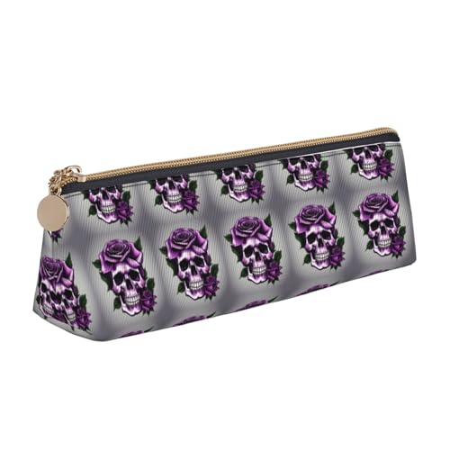 CADREWY Federmäppchen mit violettem Totenkopf-Motiv, großes Fassungsvermögen, 21,6 x 5,6 x 6,1 cm, dreieckiger Stifthalter mit Reißverschluss von CADREWY