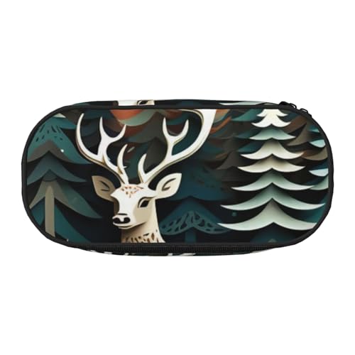 CADREWY Federmäppchen mit weihnachtlichem Hirsch-Motiv, mit Reißverschluss, für den täglichen Gebrauch, bietet Platz für alle wichtigen Schreibwaren von CADREWY