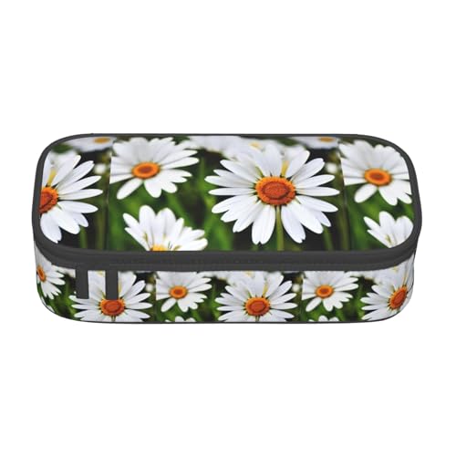 CADREWY Federmäppchen mit weißem Gänseblümchen-Aufdruck, 21,6 x 5,1 x 9,4 cm, funktionale Aufbewahrung für Büro und Make-up von CADREWY