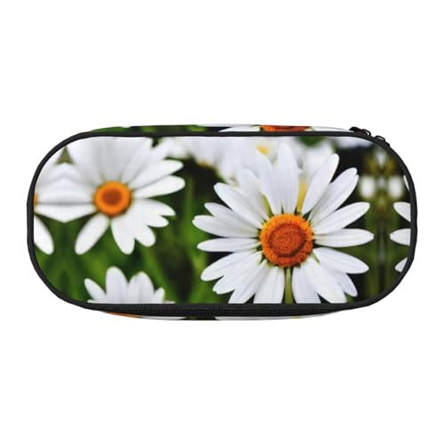 CADREWY Federmäppchen mit weißem Gänseblümchen-Aufdruck, Stifteetui, Reißverschluss, für den täglichen Gebrauch, bietet Platz für alle wichtigen Schreibwaren von CADREWY