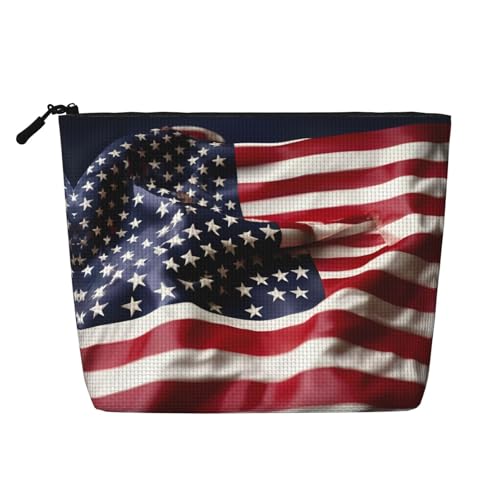 CADREWY Firefighter Kulturbeutel mit amerikanischer Flagge, einlagig, Make-up-Tasche, Reise-Kosmetik-Organizer, Arbeitstasche von CADREWY