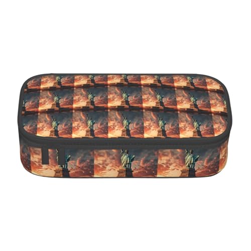 CADREWY Freiheitsstatue in NYC Druck, geräumiges Federmäppchen, 21,6 x 5,1 x 9,4 cm, funktionale Aufbewahrung für Büro und Make-up von CADREWY