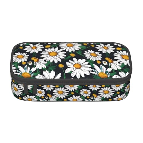 CADREWY Geräumiges Federmäppchen mit Blumen- und Gänseblümchen-Aufdruck, 21,6 x 5,1 x 9,4 cm, funktionale Aufbewahrung für Büro und Make-up von CADREWY