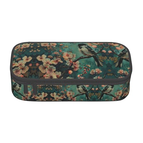 CADREWY Geräumiges Federmäppchen mit Blumen- und Vogel-Kunstdruck, 21,6 x 5,1 x 9,4 cm, funktionale Aufbewahrung für Büro und Make-up von CADREWY