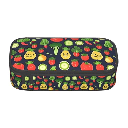 CADREWY Geräumiges Federmäppchen mit Cartoon-Gemüse- und Obstdruck, 21,6 x 5,1 x 9,4 cm, funktionale Aufbewahrung für Büro und Make-up von CADREWY