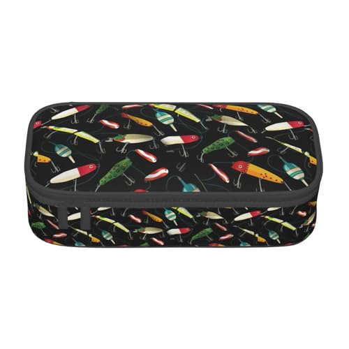 CADREWY Geräumiges Federmäppchen mit Fischköderaufdruck, 21,6 x 5,1 x 9,4 cm, funktionale Aufbewahrung für Büro und Make-up von CADREWY