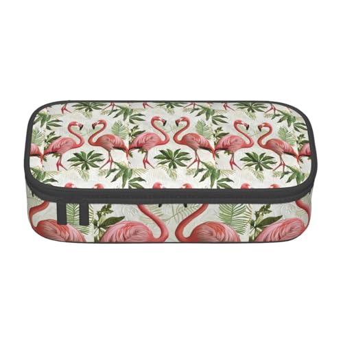 CADREWY Geräumiges Federmäppchen mit Flamingos auf weißem Druck, 21,6 x 5,1 x 9,4 cm, funktionale Aufbewahrung für Büro und Make-up von CADREWY