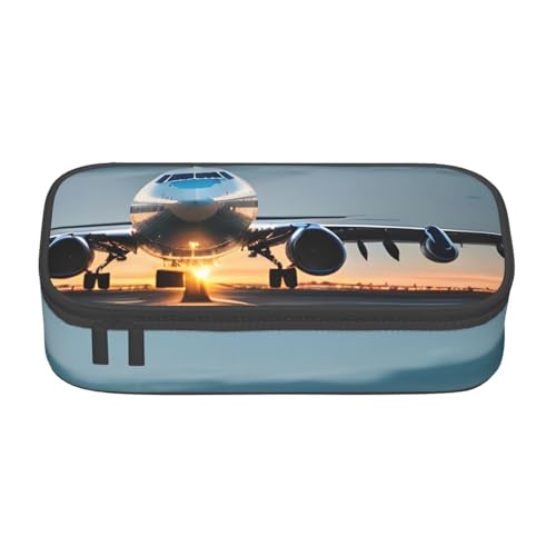 CADREWY Geräumiges Federmäppchen mit Flugzeug im Abendlicht, 21,6 x 5,1 x 9,4 cm, funktionale Aufbewahrung für Büro und Make-up von CADREWY