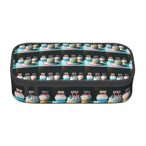 CADREWY Geräumiges Federmäppchen mit "Happy Birthday"-Kuchenmotiv, 21,6 x 5,1 x 9,4 cm, funktionale Aufbewahrung für Büro und Make-up von CADREWY