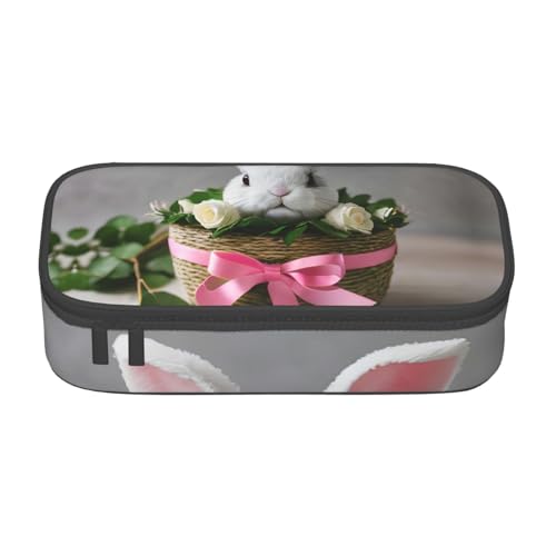 CADREWY Geräumiges Federmäppchen mit Hasen-Rosettendruck, 21,6 x 5,1 x 9,4 cm, funktionale Aufbewahrung für Büro und Make-up von CADREWY