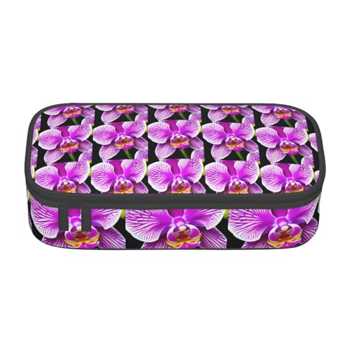 CADREWY Geräumiges Federmäppchen mit Orchideen-Blumendruck, 21,6 x 5,1 x 9,4 cm, funktionale Aufbewahrung für Büro und Make-up von CADREWY