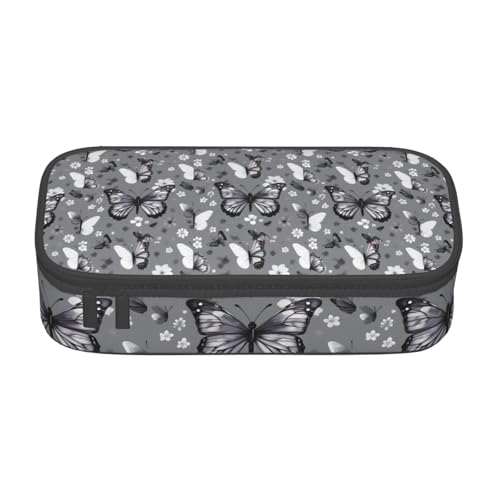 CADREWY Geräumiges Federmäppchen mit Schmetterlings-Aufdruck, 21,6 x 5,1 x 9,4 cm, funktionale Aufbewahrung für Büro und Make-up, Grau-Blaugrün von CADREWY