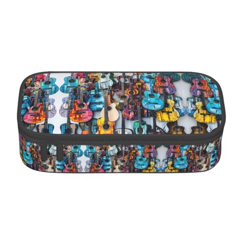 CADREWY Geräumiges Federmäppchen mit buntem Akustik- und Gitarrendruck, 21,6 x 5,1 x 9,4 cm, funktionale Aufbewahrung für Büro und Make-up von CADREWY
