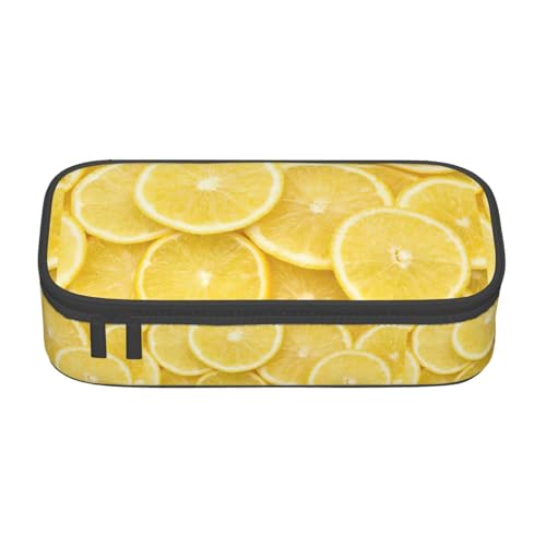 CADREWY Geräumiges Federmäppchen mit gelbem Zitronenmuster, 21,6 x 5,1 x 9,4 cm, funktionale Aufbewahrung für Büro und Make-up von CADREWY