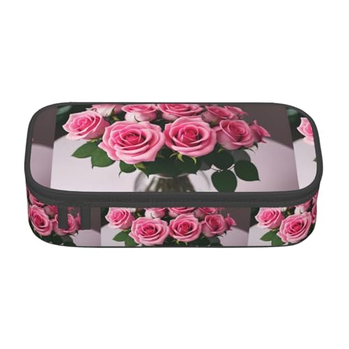 CADREWY Geräumiges Federmäppchen mit rosa Rosen, 21,6 x 5,1 x 9,4 cm, funktionale Aufbewahrung für Büro und Make-up von CADREWY