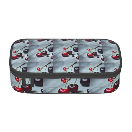 CADREWY Geräumiges Federmäppchen mit rotem Kirschenmuster, 21,6 x 5,1 x 9,4 cm, funktionale Aufbewahrung für Büro und Make-up von CADREWY