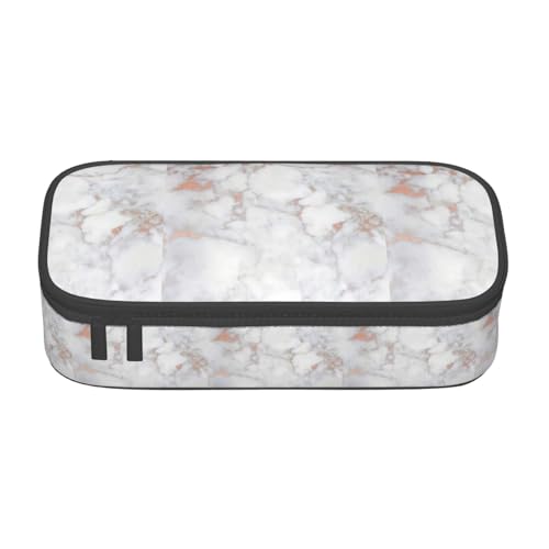 CADREWY Geräumiges Federmäppchen mit weißem Marmor-Roségold-Druck, 21,6 x 5,1 x 9,4 cm, funktionale Aufbewahrung für Büro und Make-up von CADREWY