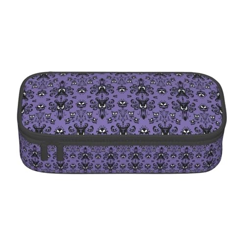 CADREWY Großes Federmäppchen mit Horror-Muster auf violettem Hintergrund, 21,6 x 5,1 x 9,4 cm, funktionale Aufbewahrung für Büro und Make-up von CADREWY