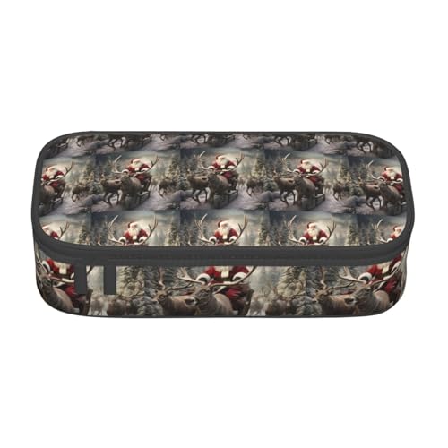 CADREWY Großes Federmäppchen mit Weihnachtsmann-Druck, 21,6 x 5,1 x 9,4 cm, funktionale Aufbewahrung für Büro und Make-up von CADREWY