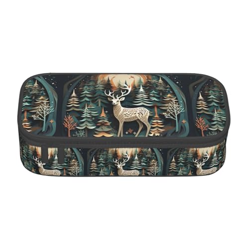 CADREWY Großes Federmäppchen mit weihnachtlichem Hirschdruck, 21,6 x 5,1 x 9,4 cm, funktionale Aufbewahrung für Büro und Make-up von CADREWY