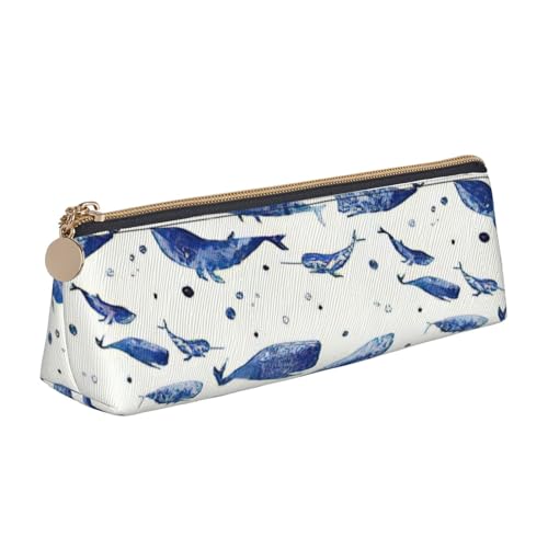 CADREWY Kleines Federmäppchen mit blauem Wal-Motiv, schmal, großes Fassungsvermögen, 21,6 x 5,6 x 6,1 cm, dreieckiger Stifthalter mit Reißverschluss von CADREWY