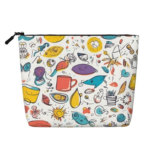 CADREWY Kulturbeutel, handgezeichnete Federn auf weißem Druck, einlagig, Make-up-Tasche, Reise-Kosmetik-Organizer, Arbeitstasche von CADREWY