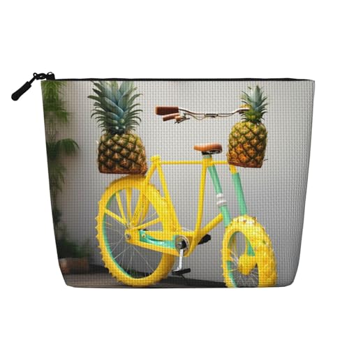 CADREWY Kulturbeutel mit Ananas-Fahrradaufdruck, einlagig, Make-up-Tasche, Reise-Kosmetik-Organizer, Arbeitstasche Essentials, Schwarz, Einheitsgröße von CADREWY