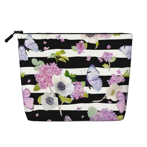 CADREWY Kulturbeutel mit Blumen-Schmetterling-Motiv, einlagig, Make-up-Tasche, Reise-Kosmetik-Organizer, Arbeitstasche von CADREWY